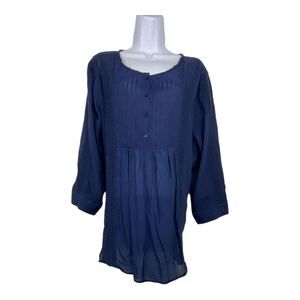 Hope & Harlow Navy Blue Embroidered 3/4 Sleeve‎ Pleated Tunic Sz L